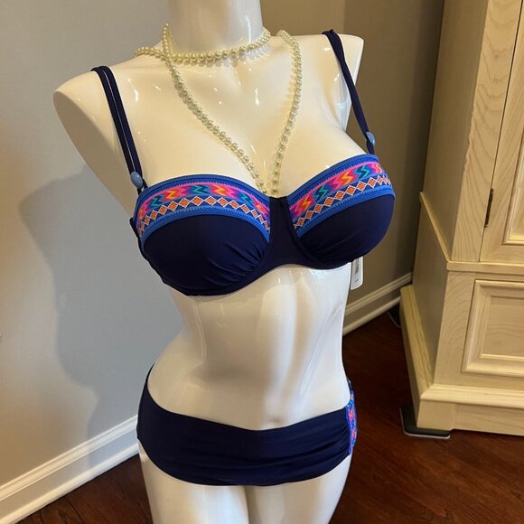 Sale! NEW Sunflair Aztack Bikini Set Blue with a hint of color & Blue beads Med - Picture 4 of 11